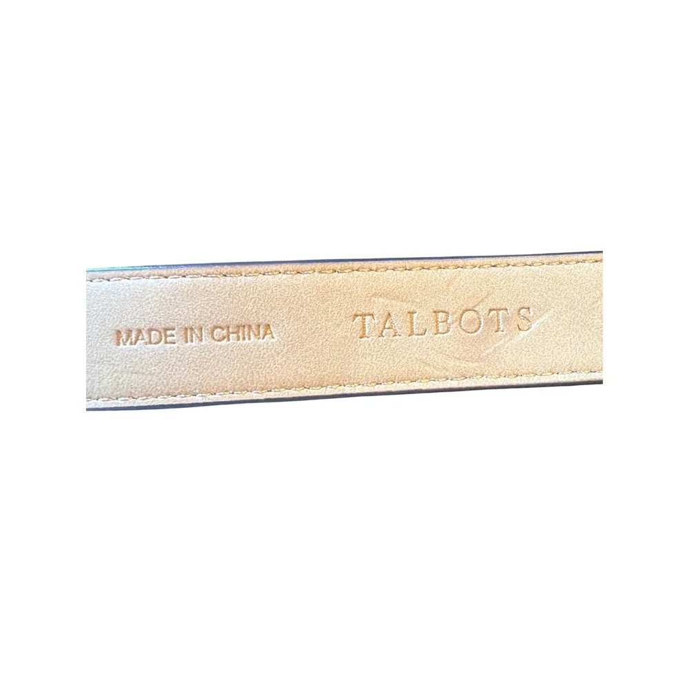 Talbots Belt Navy Blue Leather Woven Raffia Buckle Coastal Preppy Gold Tone Slim